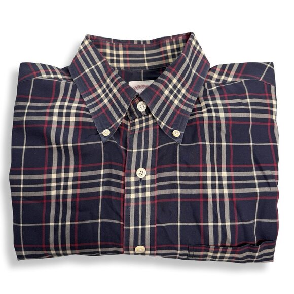 Brooks Brothers‎ 346 Shirt Mens Large Navy Red Plaid Button Down Non-Iron Cotton - Picture 9 of 9